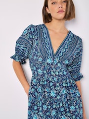 Apricot Blue Sarasa Border Button Dress - Image 3 of 5