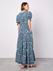 Apricot Blue Sarasa Border Button Dress - Image 4 of 5