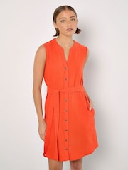 Apricot Orange Tetra Open Neck Button Thru 100% Cotton Shirt Dress - Image 1 of 5