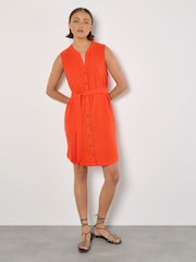Apricot Orange Tetra Open Neck Button Thru 100% Cotton Shirt Dress - Image 2 of 5