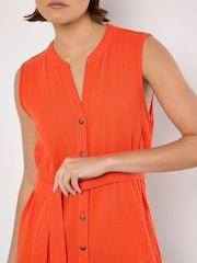 Apricot Orange Tetra Open Neck Button Thru 100% Cotton Shirt Dress - Image 3 of 5