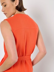 Apricot Orange Tetra Open Neck Button Thru 100% Cotton Shirt Dress - Image 5 of 5