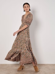 Apricot Green Sarasa Border Button Dress - Image 1 of 5
