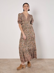 Apricot Green Sarasa Border Button Dress - Image 2 of 5