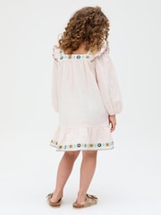 Raffya Cream Lisa Square Neck Placement Print 100% Cotton Dress - Image 2 of 5