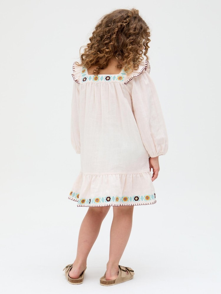 Raffya Cream Lisa Square Neck Placement Print 100% Cotton Dress - Image 2 of 5