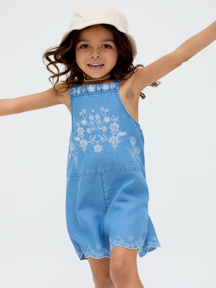 Raffya Blue Rachel Embroidered 100% Cotton Romper - Image 4 of 4 Raffya Blue Rachel Embroidered 100% Cotton Romper - Image 4 of 4