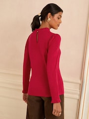 Love & Roses Red Frill Neck Long Sleeve Jersey Top - Image 4 of 4