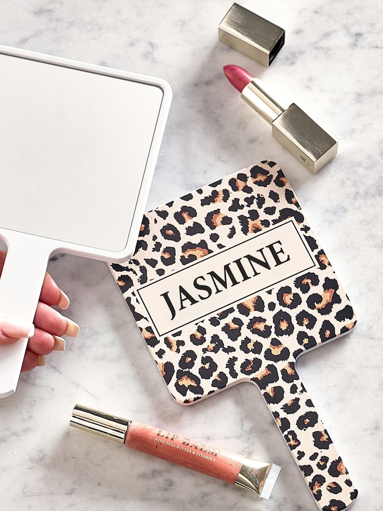 Loveabode Personalised Leopard Print White Hand Mirror - Image 2 of 4