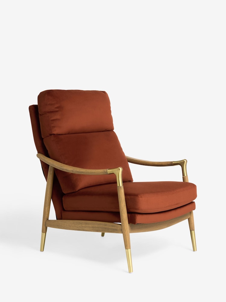 Soft Velvet Rust Brown Flinton Wooden High Back Accent Chair - Image 2 of 6