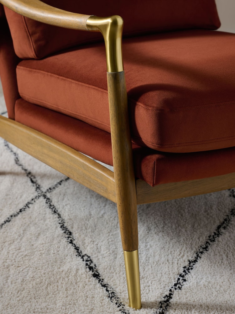 Soft Velvet Rust Brown Flinton High Back Wooden Accent Chair - Image 2 of 10 Soft Velvet Rust Brown Flinton High Back Wooden Accent Chair - Image 2 of 10