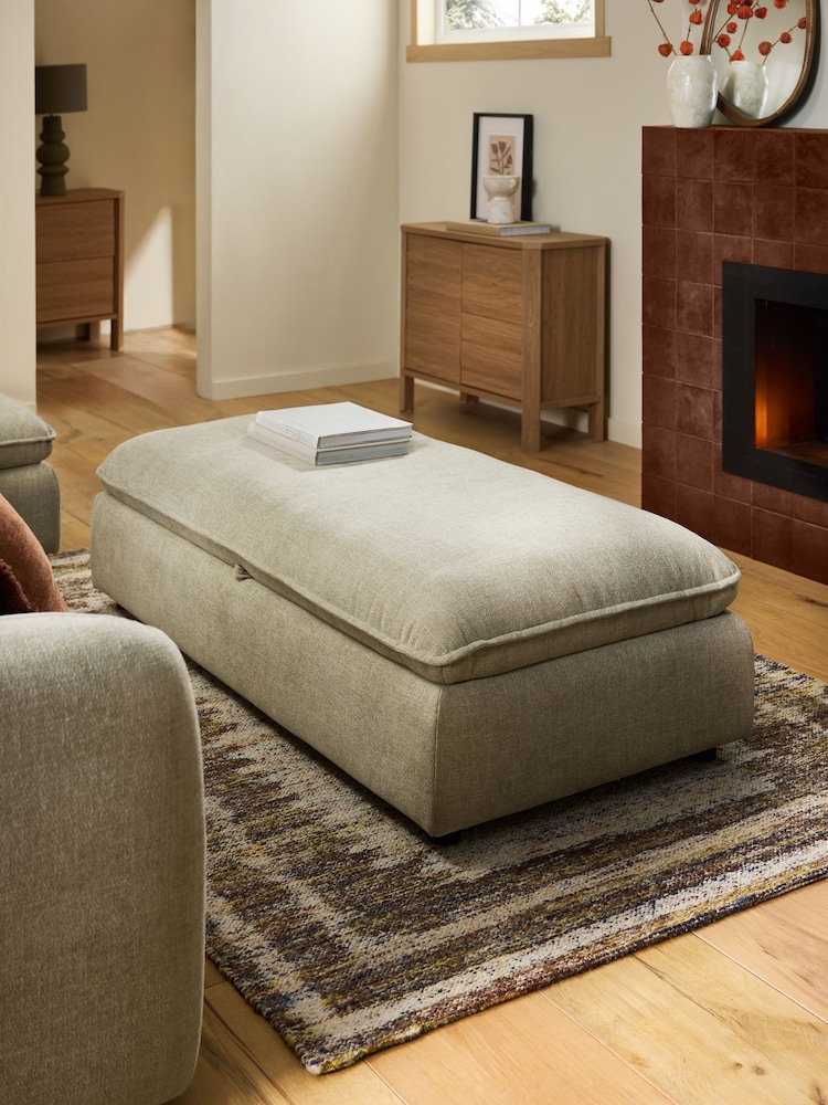 Brushed Weave Light Olive Green Crosby Large Modular Footstool With Storage - Image 1 of 10