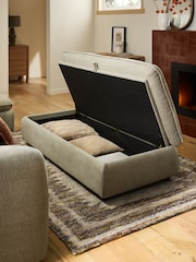 Brushed Weave Light Olive Green Crosby Large Modular Footstool With Storage - Image 2 of 10