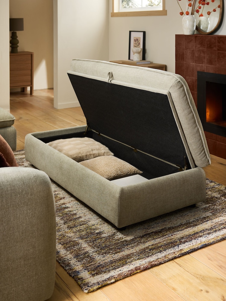 Brushed Weave Light Olive Green Crosby Large Modular Footstool With Storage - Image 2 of 10