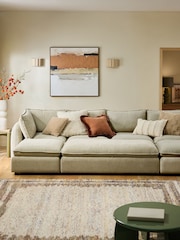 Brushed Weave Light Olive Green Crosby Large Modular Footstool With Storage - Image 3 of 10