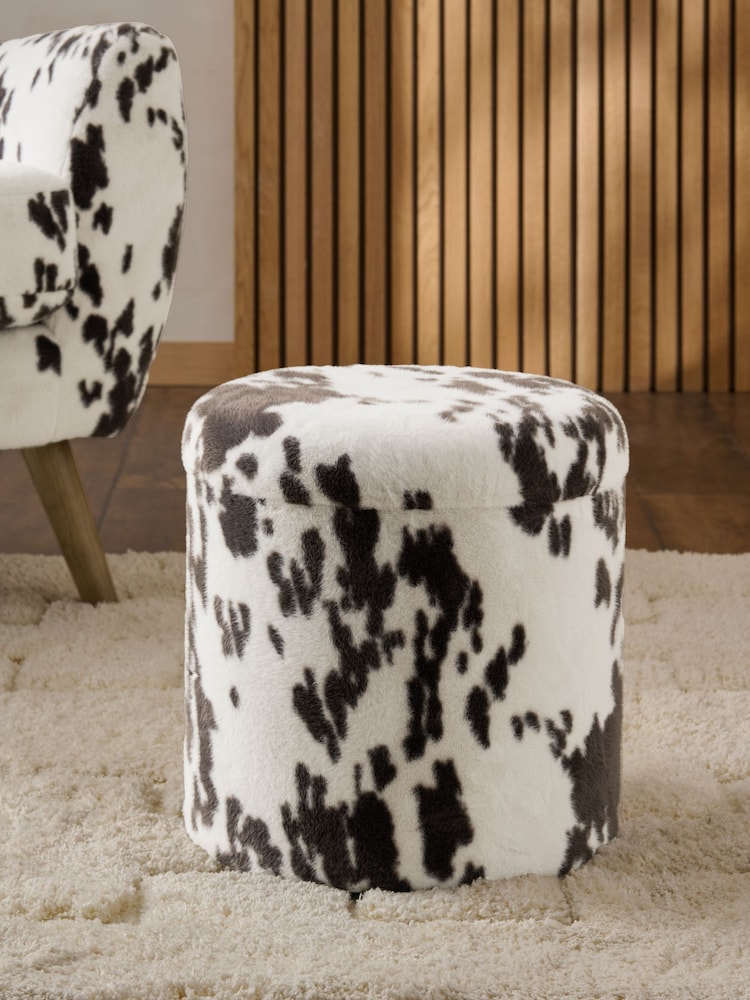 Alaska Faux Fur Cow Stella Storage Stool - Image 1 of 3 Alaska Faux Fur Cow Stella Storage Stool - Image 1 of 3