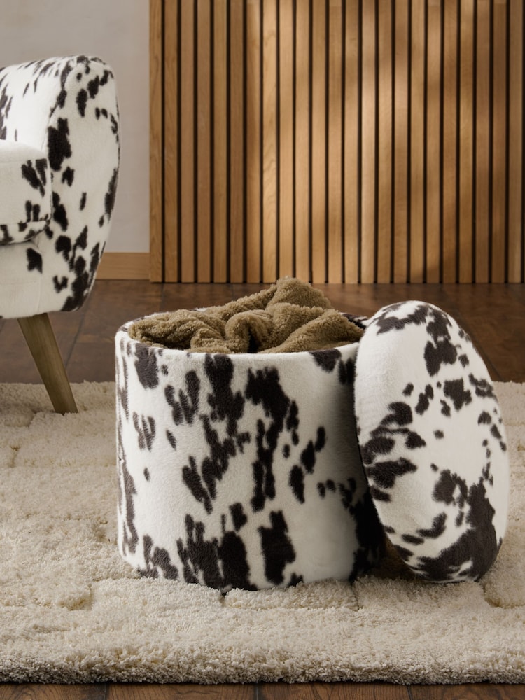 Alaska Faux Fur Cow Stella Storage Stool - Image 2 of 3 Alaska Faux Fur Cow Stella Storage Stool - Image 2 of 3