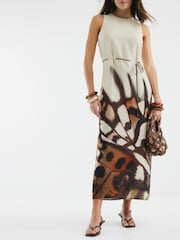 River Island Cream Bias Printed 100% Cotton Midi Slip Dress - Image 1 of 2