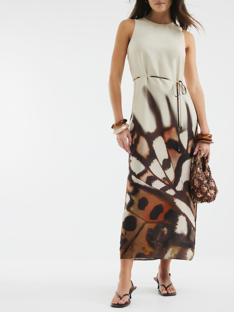 River Island Cream Bias Printed 100% Cotton Midi Slip Dress - Image 1 of 2