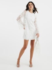 River Island White Floral Appliqué Shift Dress - Image 1 of 4
