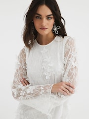 River Island White Floral Appliqué Shift Dress - Image 3 of 4
