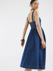 River Island Blue 100% Cotton Denim Corset Midi Dress - Image 3 of 4