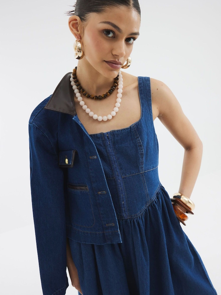 River Island Blue 100% Cotton Denim Corset Midi Dress - Image 4 of 4 River Island Blue 100% Cotton Denim Corset Midi Dress - Image 4 of 4