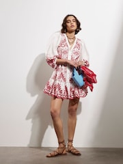 River Island Red 100% Cotton Long Sleeve Broderie Shirt Dress - Image 2 of 4