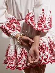 River Island Red 100% Cotton Long Sleeve Broderie Shirt Dress - Image 4 of 4