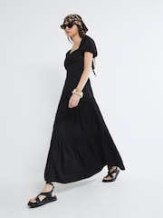 River Island Black 100% Cotton Puff Sleeve Tea Midi Dress - Image 1 of 4