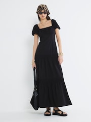 River Island Black 100% Cotton Puff Sleeve Tea Midi Dress - Image 2 of 4