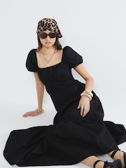 River Island Black 100% Cotton Puff Sleeve Tea Midi Dress - Image 3 of 4