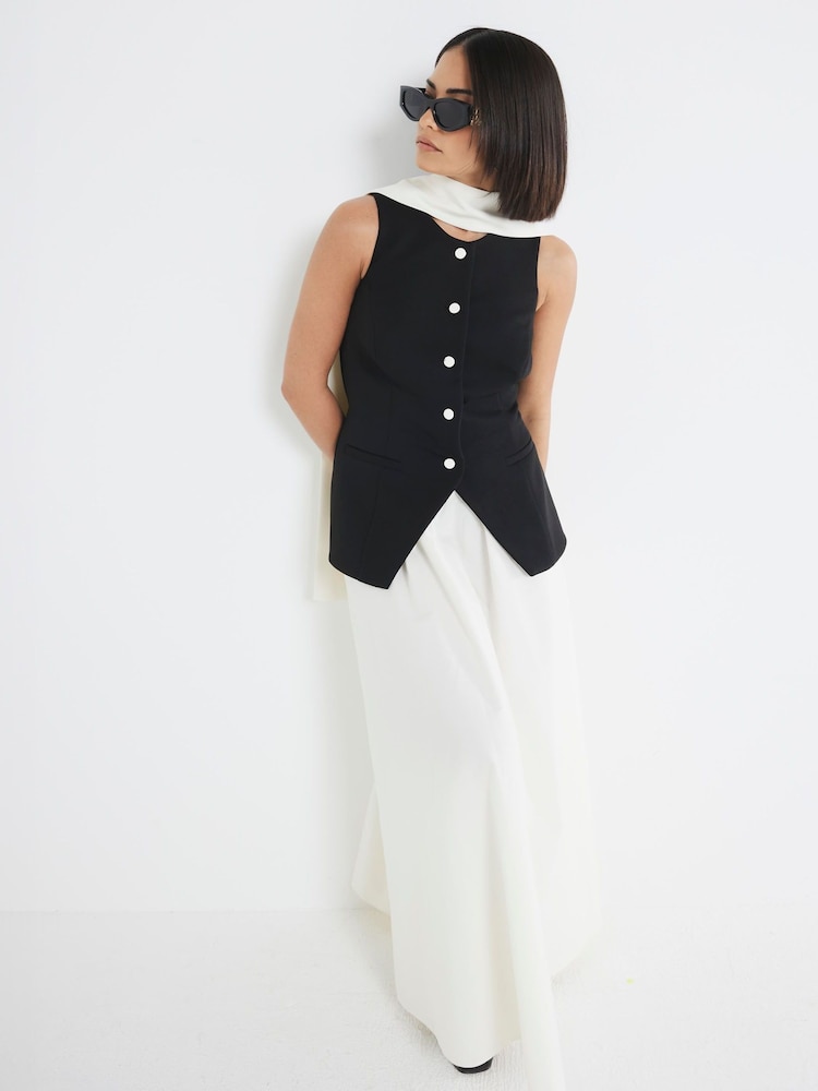 River Island Black Petite Poplin Waistcoat Midi Dress - Image 1 of 4 River Island Black Petite Poplin Waistcoat Midi Dress - Image 1 of 4