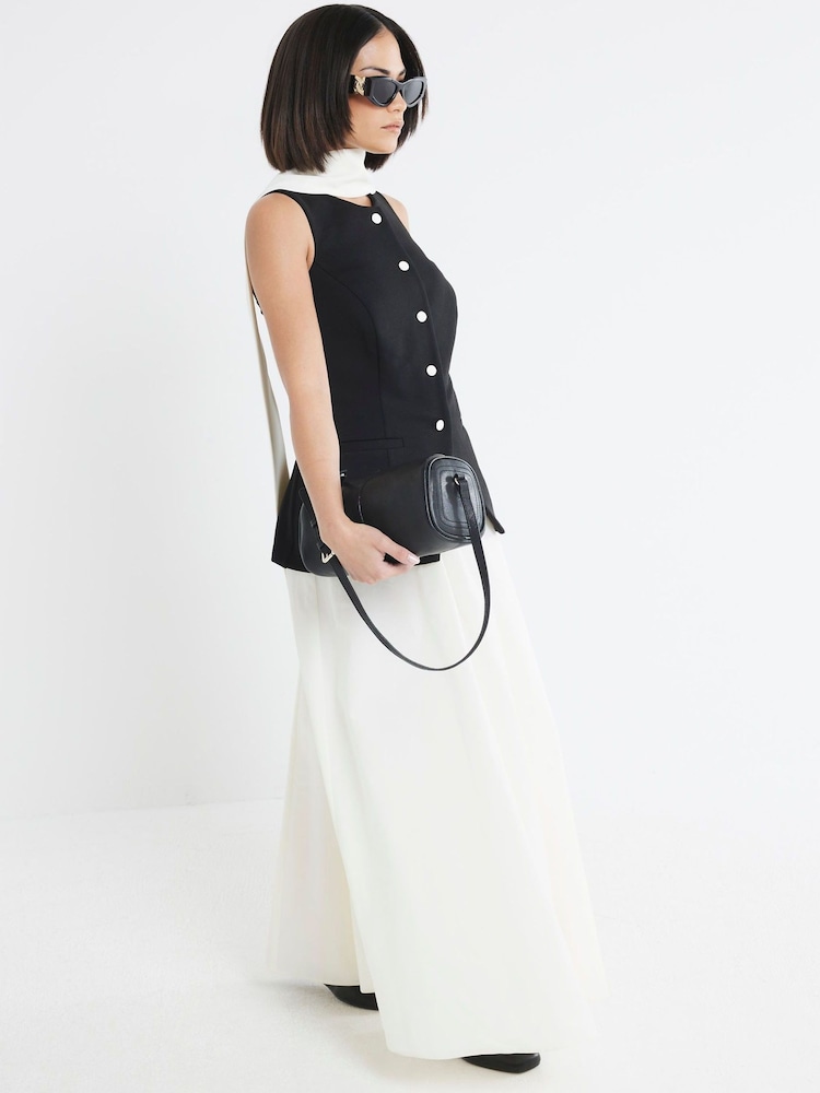 River Island Black Petite Poplin Waistcoat Midi Dress - Image 2 of 4 River Island Black Petite Poplin Waistcoat Midi Dress - Image 2 of 4