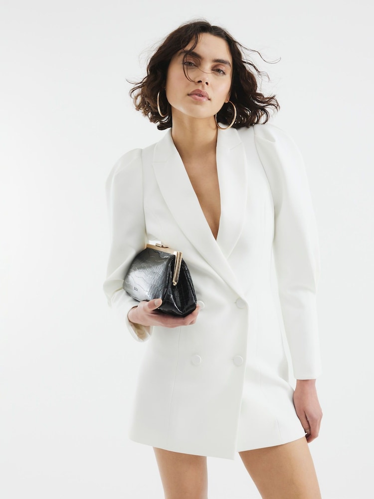 River Island White Puff Sleeve Blazer Mini Dress - Image 1 of 4