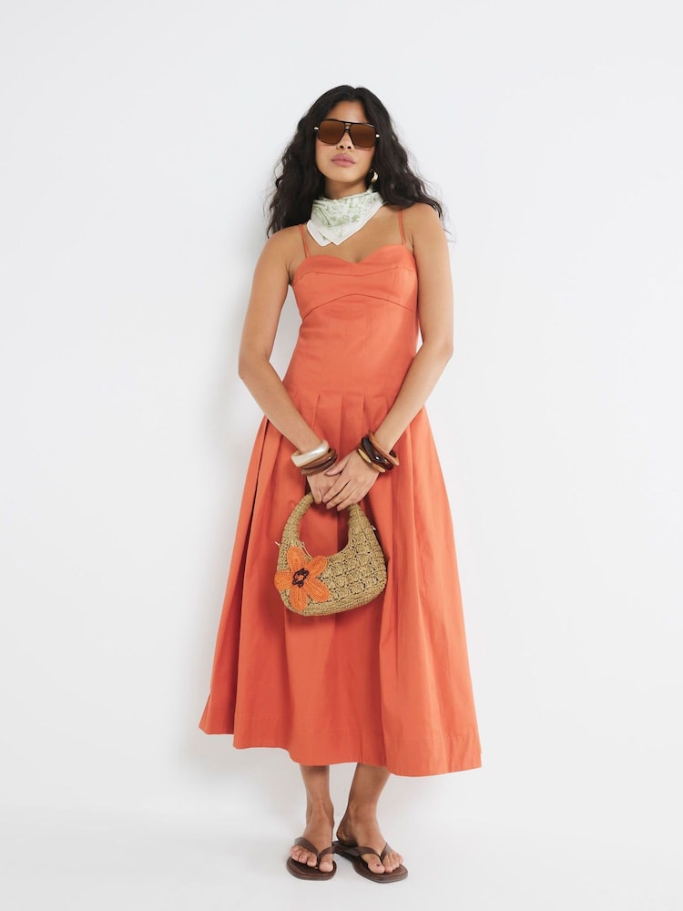 River Island Orange Strappy Corset Midi Dress - Image 1 of 4 River Island Orange Strappy Corset Midi Dress - Image 1 of 4