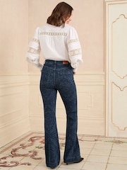 Love & Roses Dark Blue Scarf Print Flared Jeans - Image 4 of 5