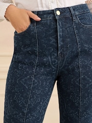 Love & Roses Dark Blue Scarf Print Flared Jeans - Image 5 of 5