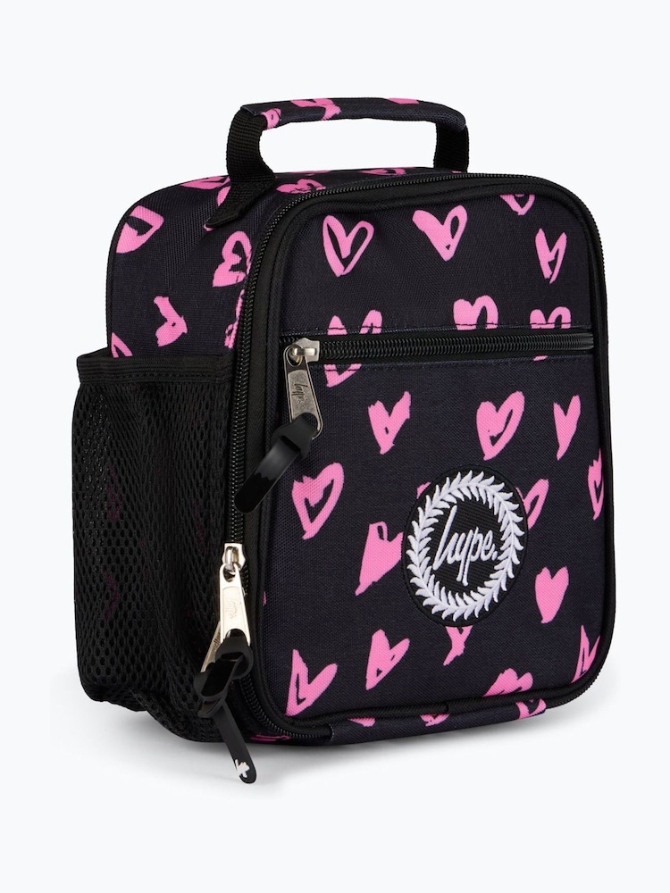 Hype. Unisex Scribble Hearts Black Lunch Bag - Image 3 of 6