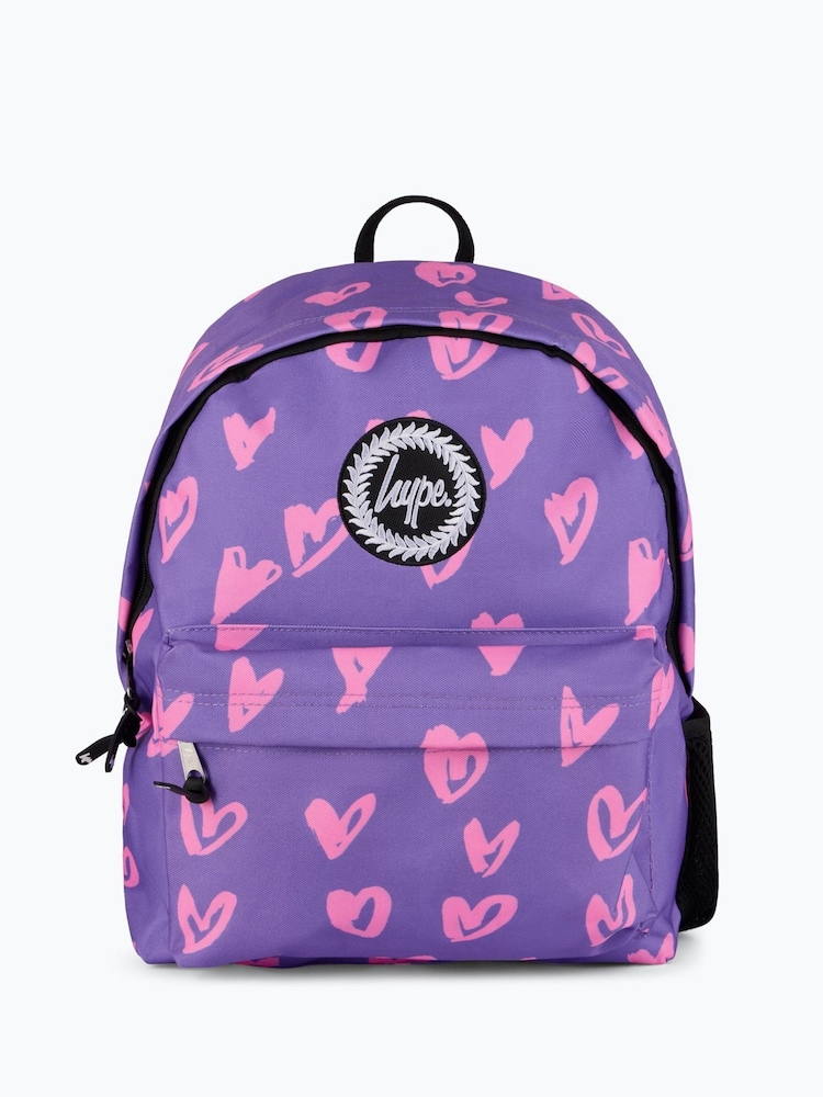 Hype. Unisex Purple Glitter Scribble Hearts Backpack - Image 1 of 5