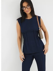 River Island Blue Petite Pintuck Denim Top - Image 2 of 4
