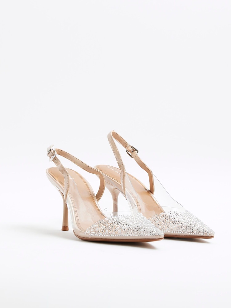 River Island Beige Embellished Perspex Court Shoes - Image 1 of 5 River Island Beige Embellished Perspex Court Shoes - Image 1 of 5