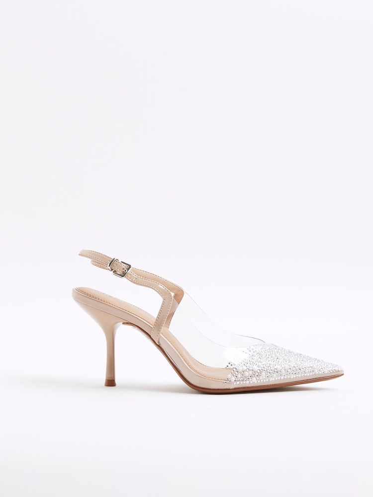 River Island Beige Embellished Perspex Court Shoes - Image 2 of 5 River Island Beige Embellished Perspex Court Shoes - Image 2 of 5