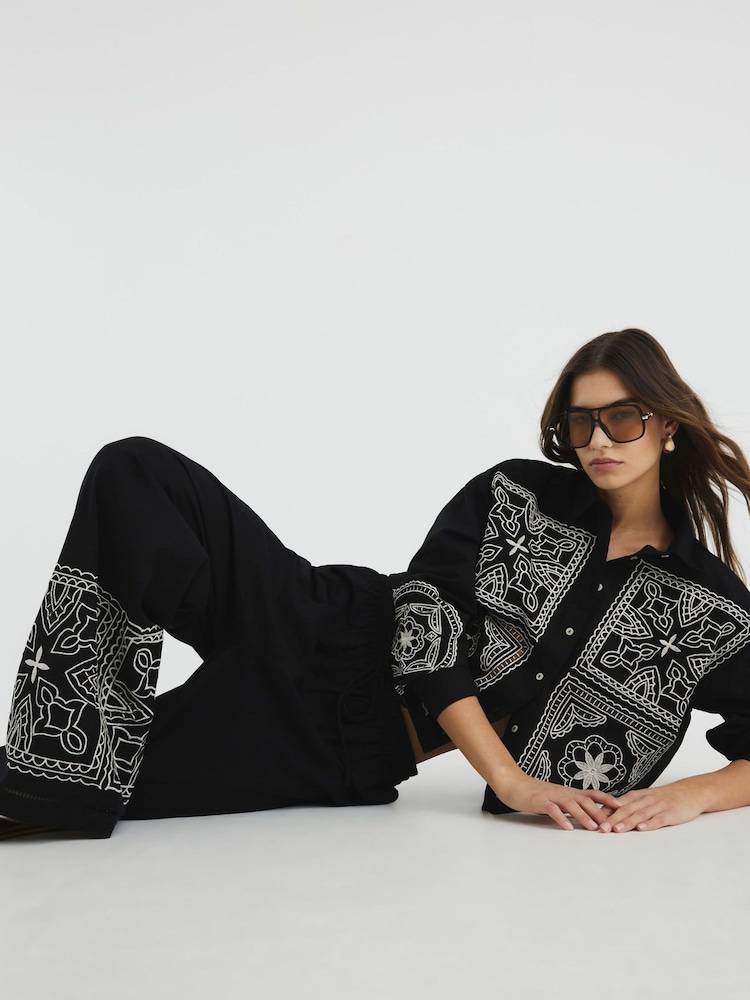 River Island Black Cutwork Linen Shirt - Image 2 of 6