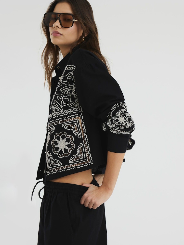 River Island Black Cutwork Linen Shirt - Image 3 of 6
