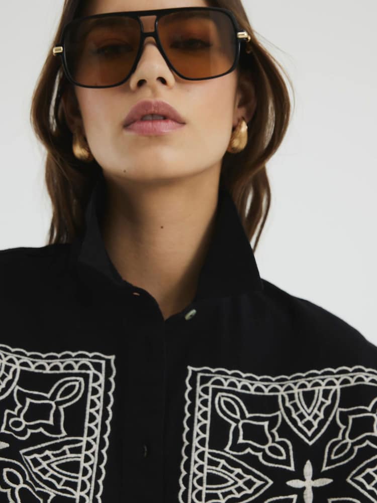 River Island Black Cutwork Linen Shirt - Image 4 of 6