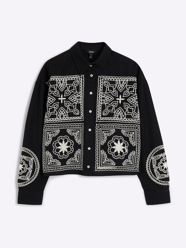 River Island Black Cutwork Linen Shirt - Image 5 of 6