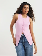 River Island Pink Petite Pink Longline Button Front Waistcoat - Image 1 of 6