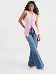River Island Pink Petite Pink Longline Button Front Waistcoat - Image 4 of 6