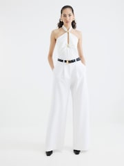 River Island White Belted Wide Leg Trousers - Image 1 of 4